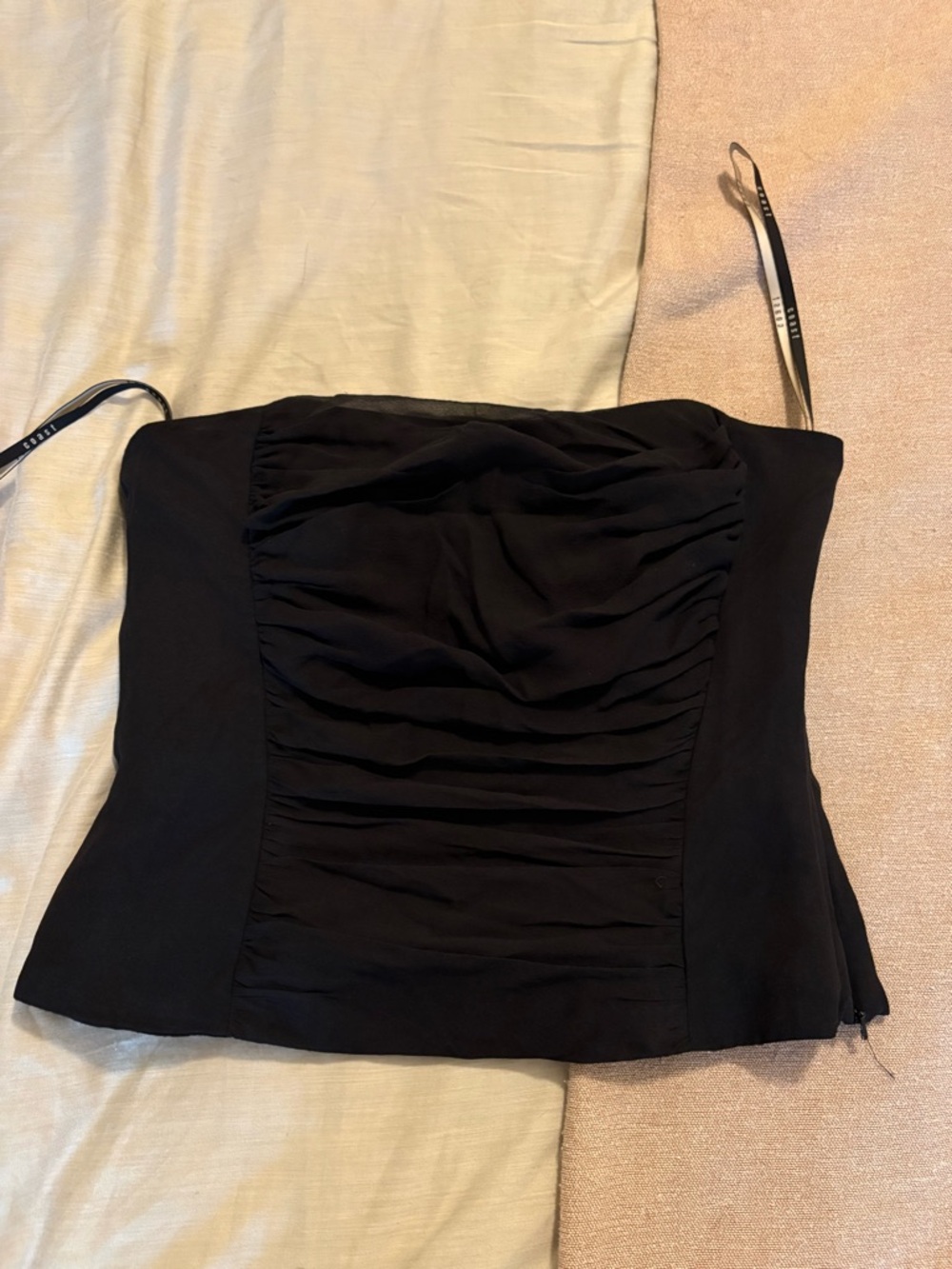 Vintage Black Ruched Strapless Crop Top